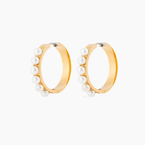 gold hypoallergenic pearl bridal hoop earrings ||TLEHAbglG