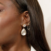 girl wearing teardrop crystal statement stud bridal earrings ||all
