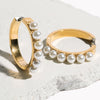 gold hypoallergenic pearl bridal hoop earrings || TLEHAbglG