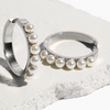 silver hypoallergenic pearl bridal hoops ||TLEHAbglS