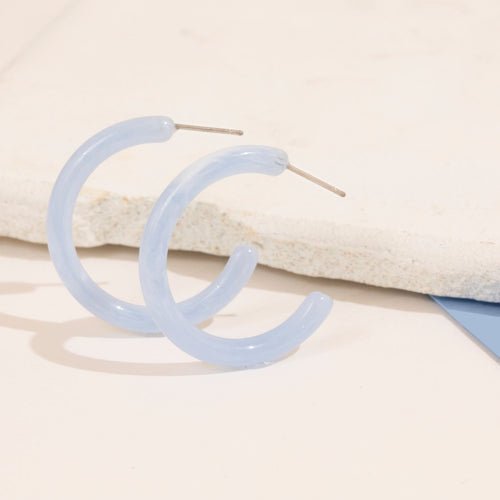 light blue acrylic hypoallergenic hoop earrings with titanium posts 