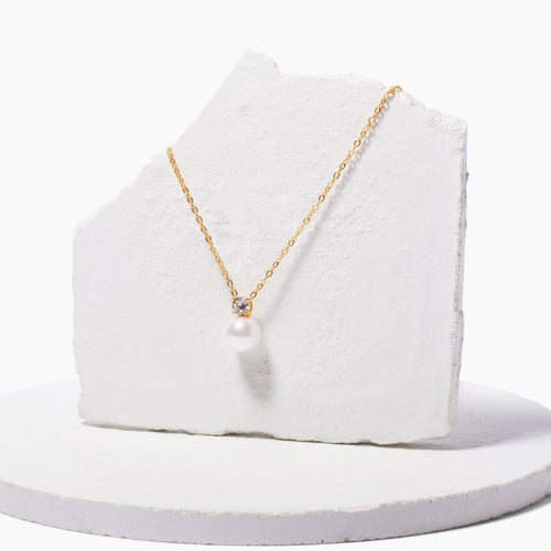 crystal gemstone and pearl pendant hypoallergenic bridal necklace ||TLNAnkG