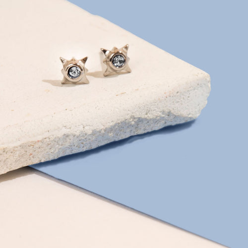 silver and blue bridal stud earrings made with medical grade titanium